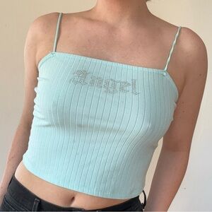 Rue 21 Angel Rhinestone Ribbed Spaghetti Strap Top